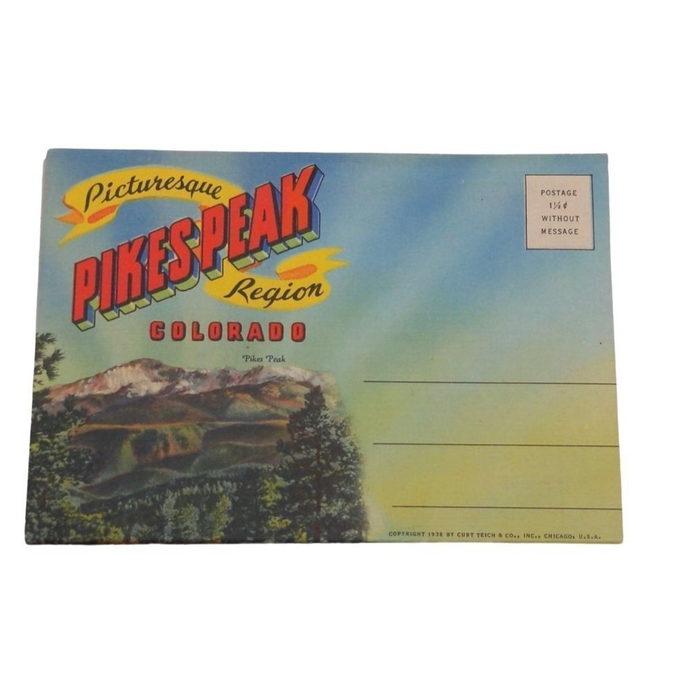 Vintage Postcard Fold Out Pikes‎ Peak Colorado 1940s Unposted Color